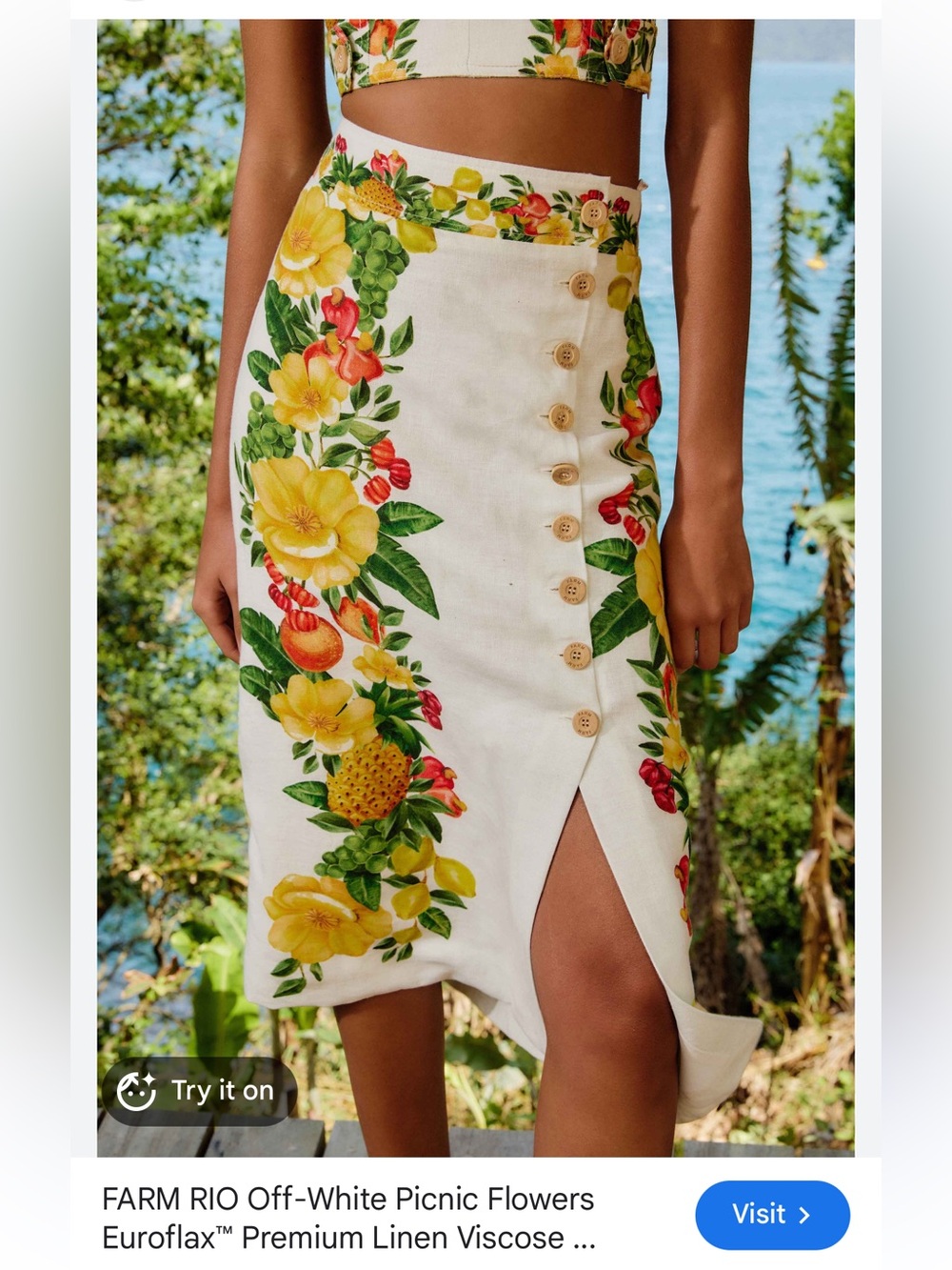Farm Rio: PICNIC FLOWERS OFF - WHITE BUTTONNED MIDI SKIRT - Picture 8 of 10